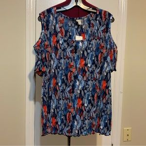 NWT Est. 1946 cold shoulder Top Blouse Floral Print Blue White Red